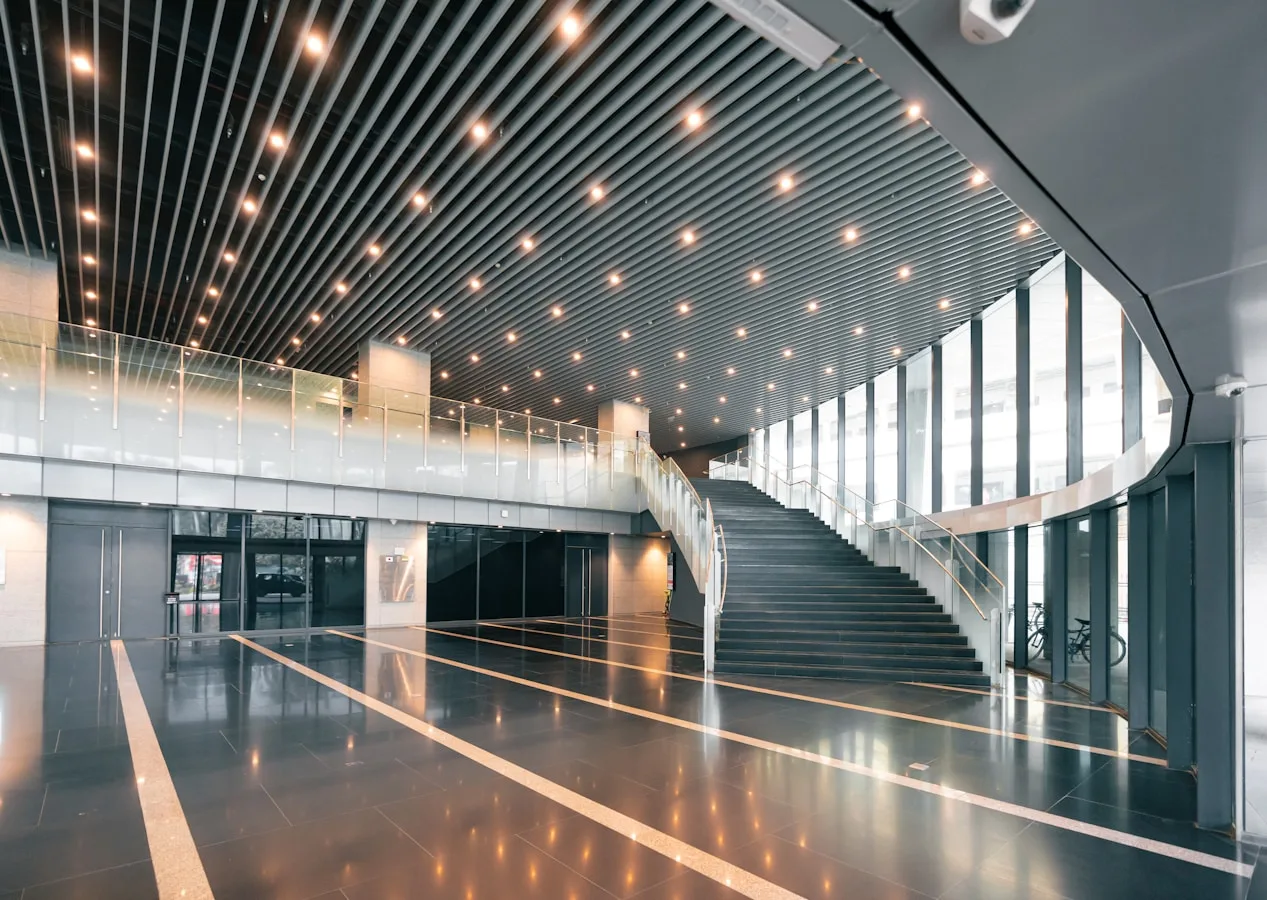 Clean commercial building entrance — professionally presented and well maintained